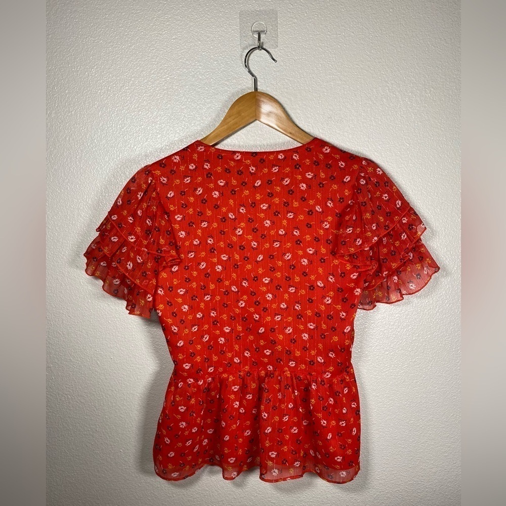 Madewell Tiered-Sleeve Peplum Top in Metallic Prairie Posies Size 2 H4 - Picture 5 of 12